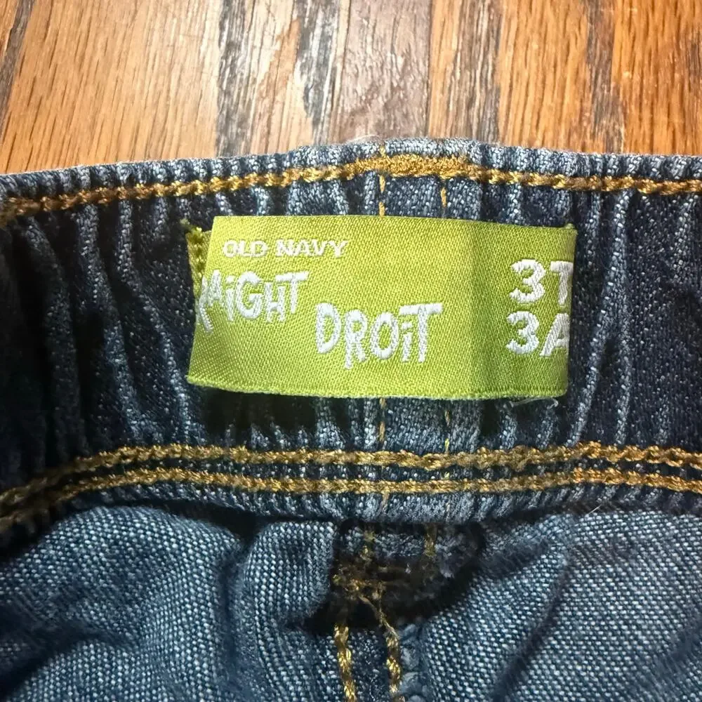 Old Navy 3T Blue Denim Jeans Elastic Waist Adjustable Button Toddler Boys Pants